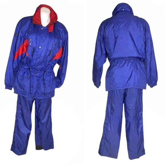 DESCENTE 2 Piece Ski Suit Blue Red snowboarding WinterWomens Size Medium VINTAGE - Picture 11 of 11